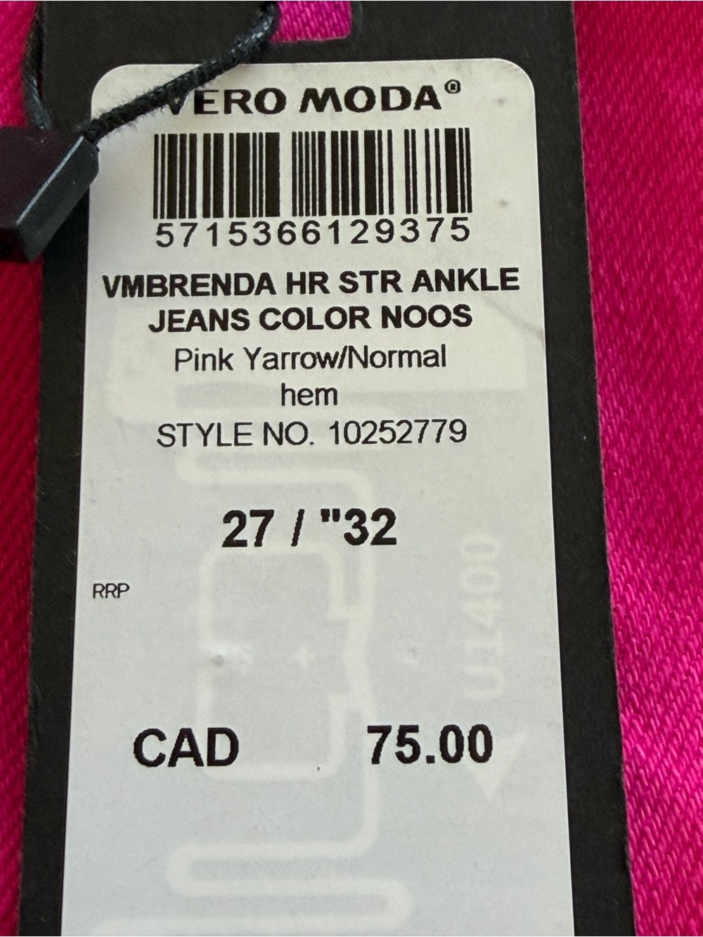 Vero Moda Brenda Hot Pink High Rise Straight Jeans NWT 27x32 - Picture 5 of 11